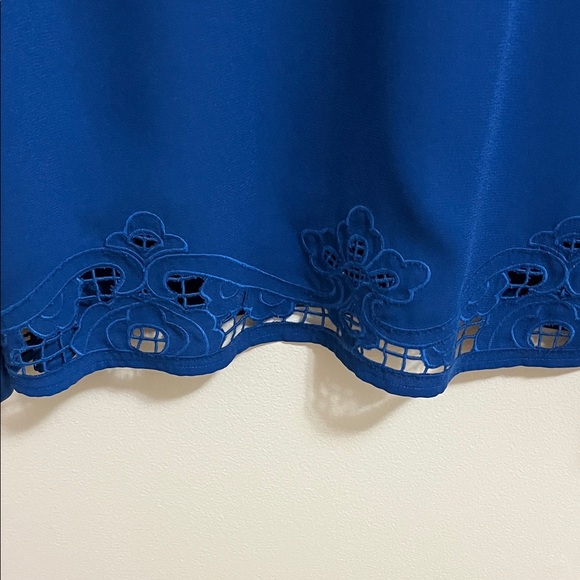 Halogen Cobalt Blue Ruffle Cutout Eyelet Long-Sleeve Detail Blouse Top Size XL - Picture 4 of 10